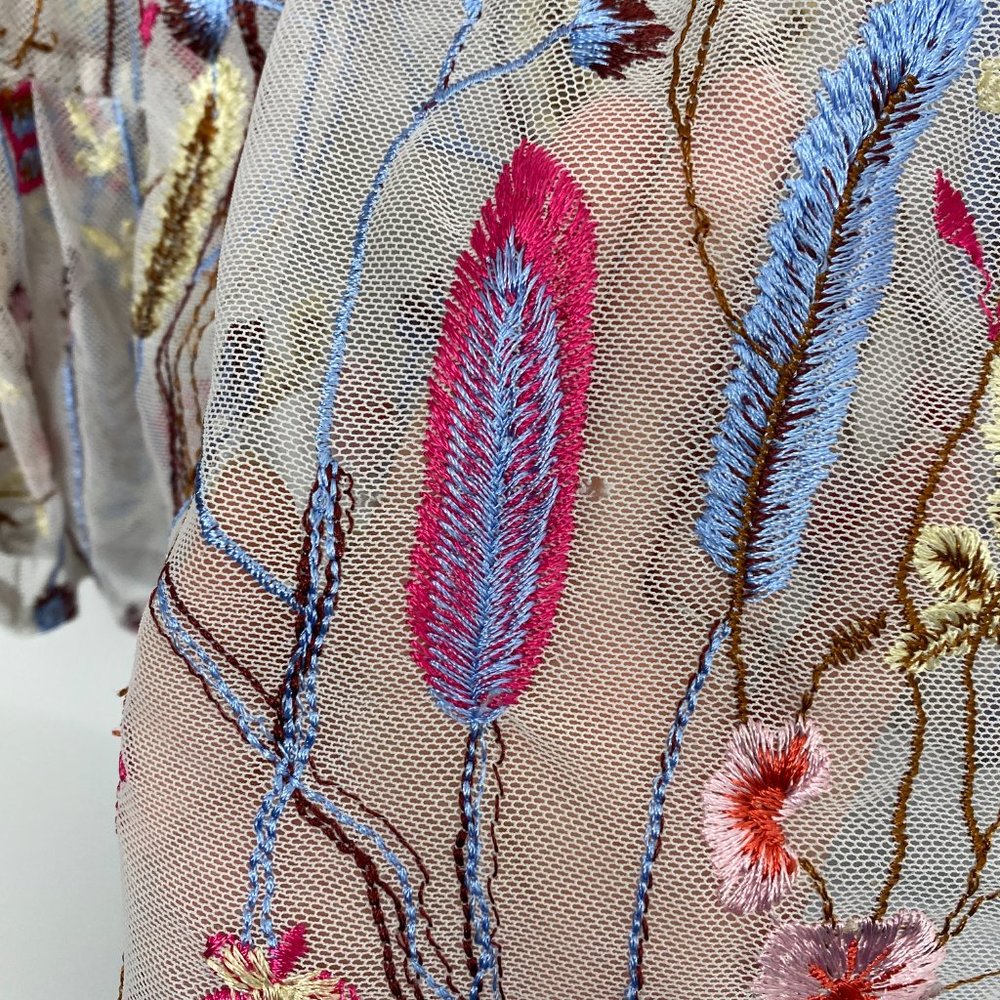Cynthia Rowley mesh Embroidered Floral bell sleeve - Picture 4 of 7
